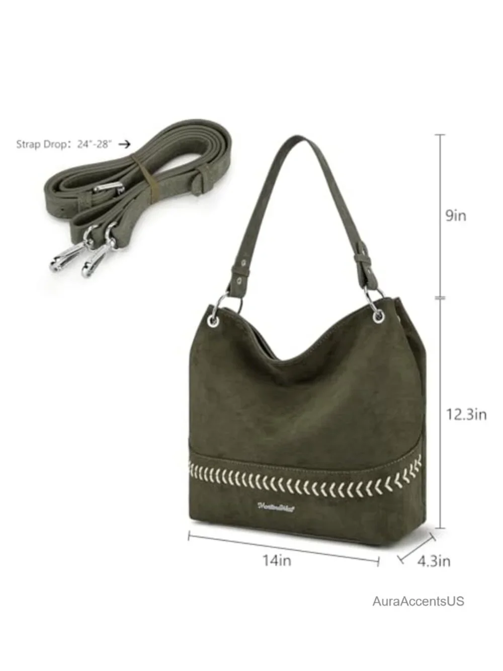 Faux Suede Hobo Bag Slouchy Shoulder Tote Handbag with Crossbody Strap